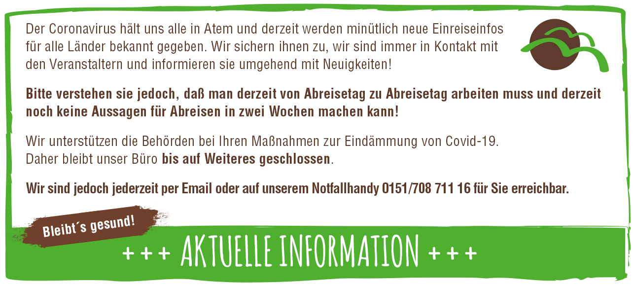 Aktuelle Reise-Informationen zum Corona-Virus