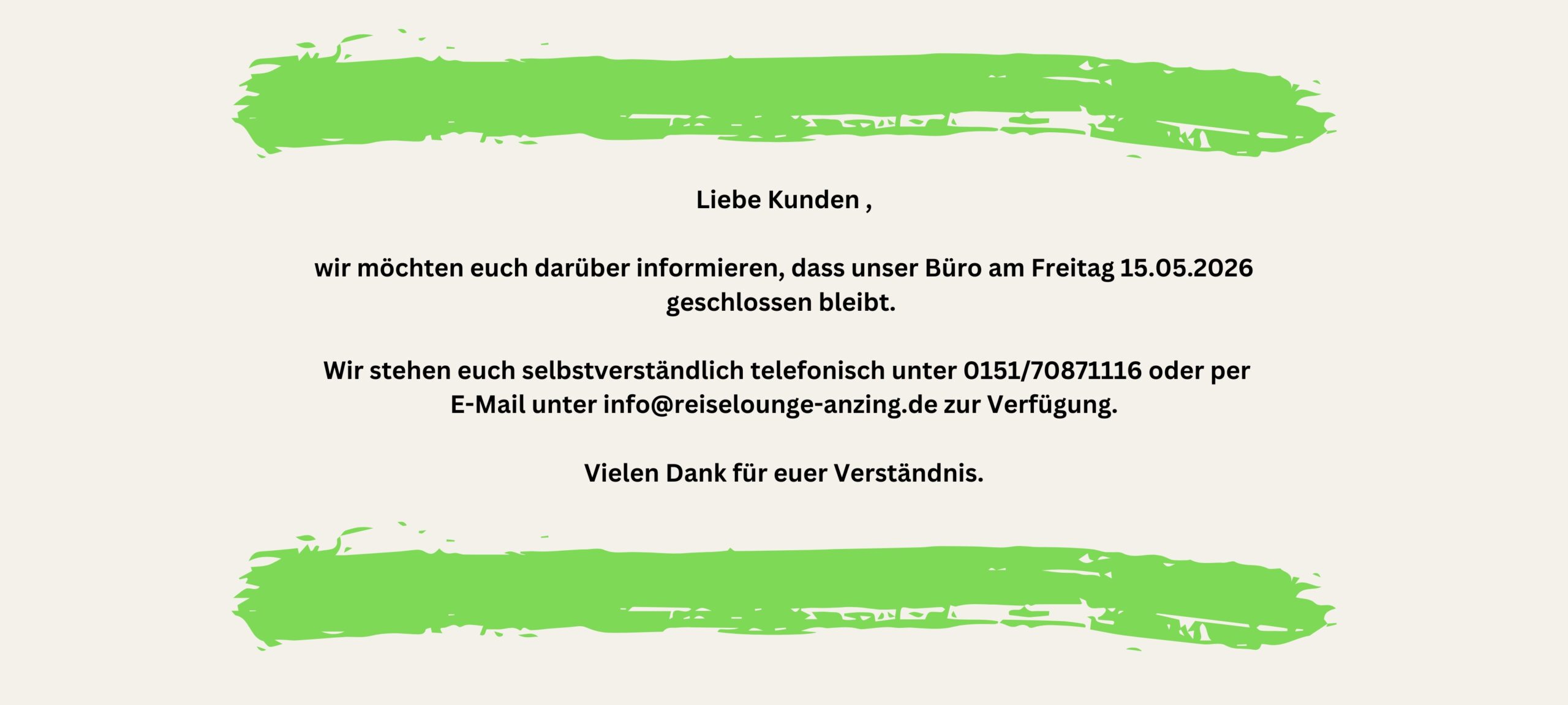Geschlossen Freitag 15.05.2026